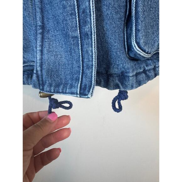 Vtg 90s Brandon Thomas Denim Duffle Toggle Coat Size L - Picture 6 of 14